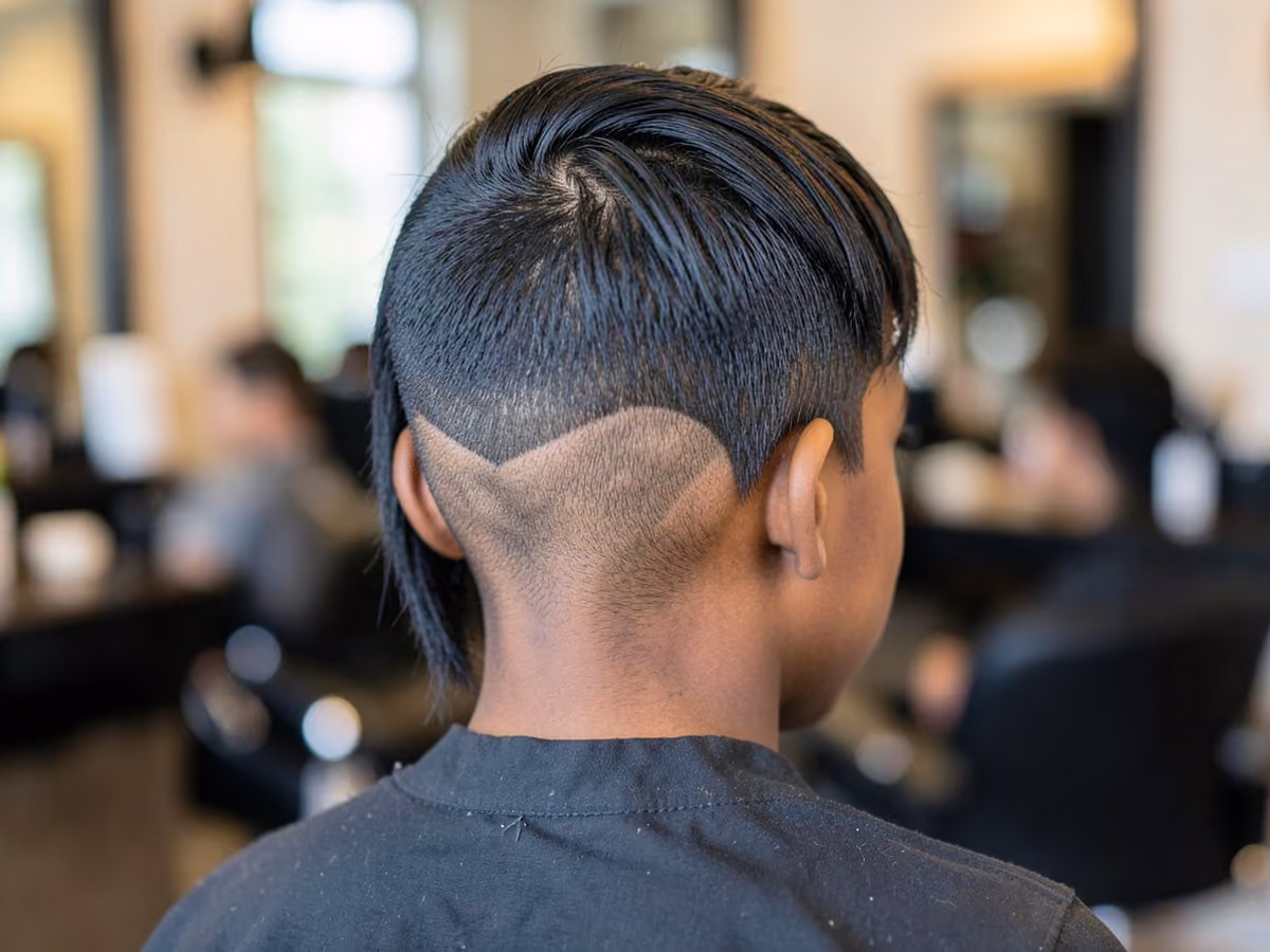 Boy with a black boys burst fade mullet