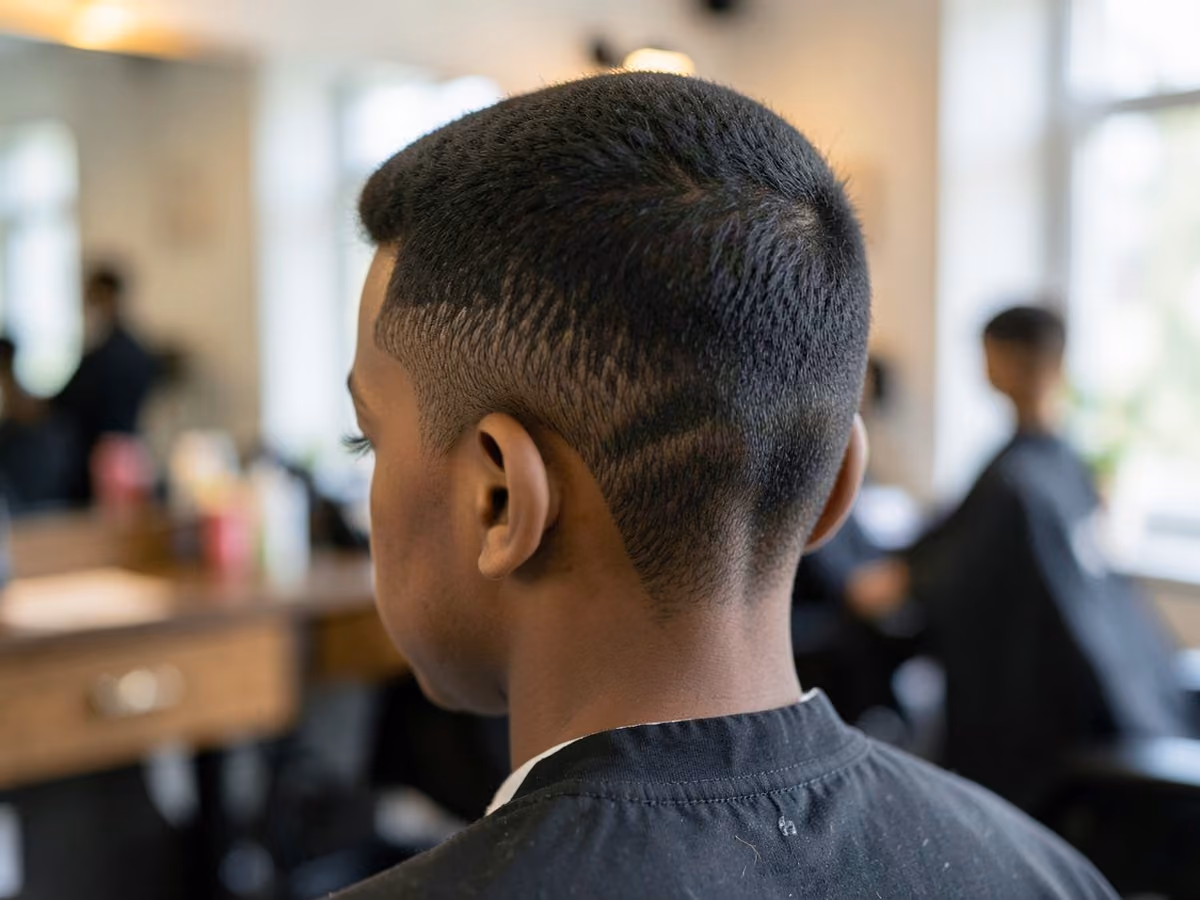 Boy with a black boys flat top