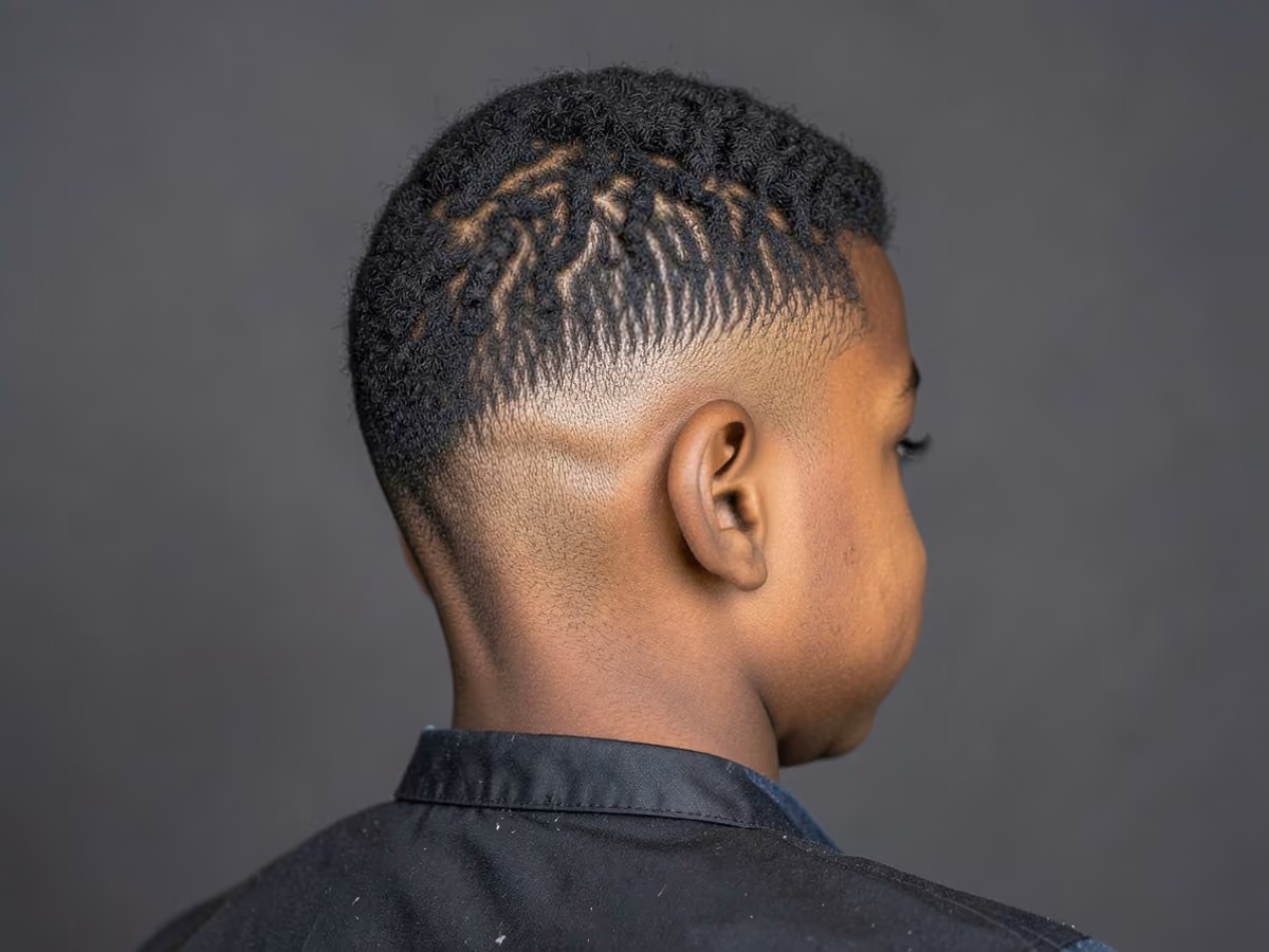 Boy with a black boys grow-out taper haircut