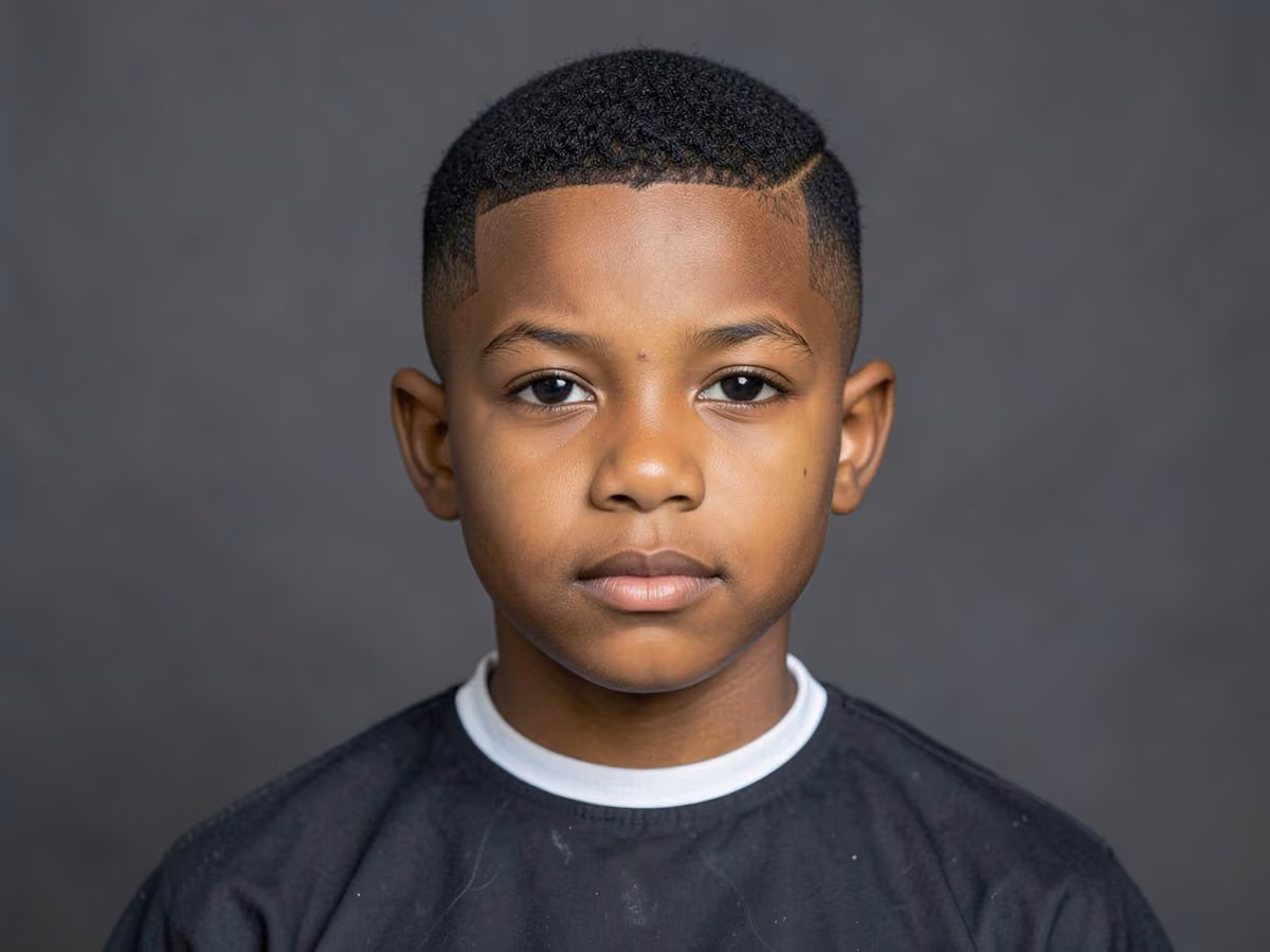 Boy with a black boys ivy league haircut