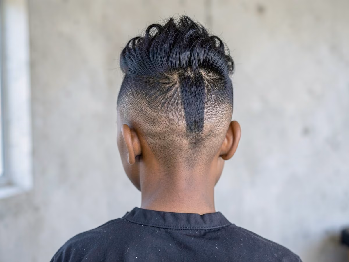 Boy with a black boys mohawk fade