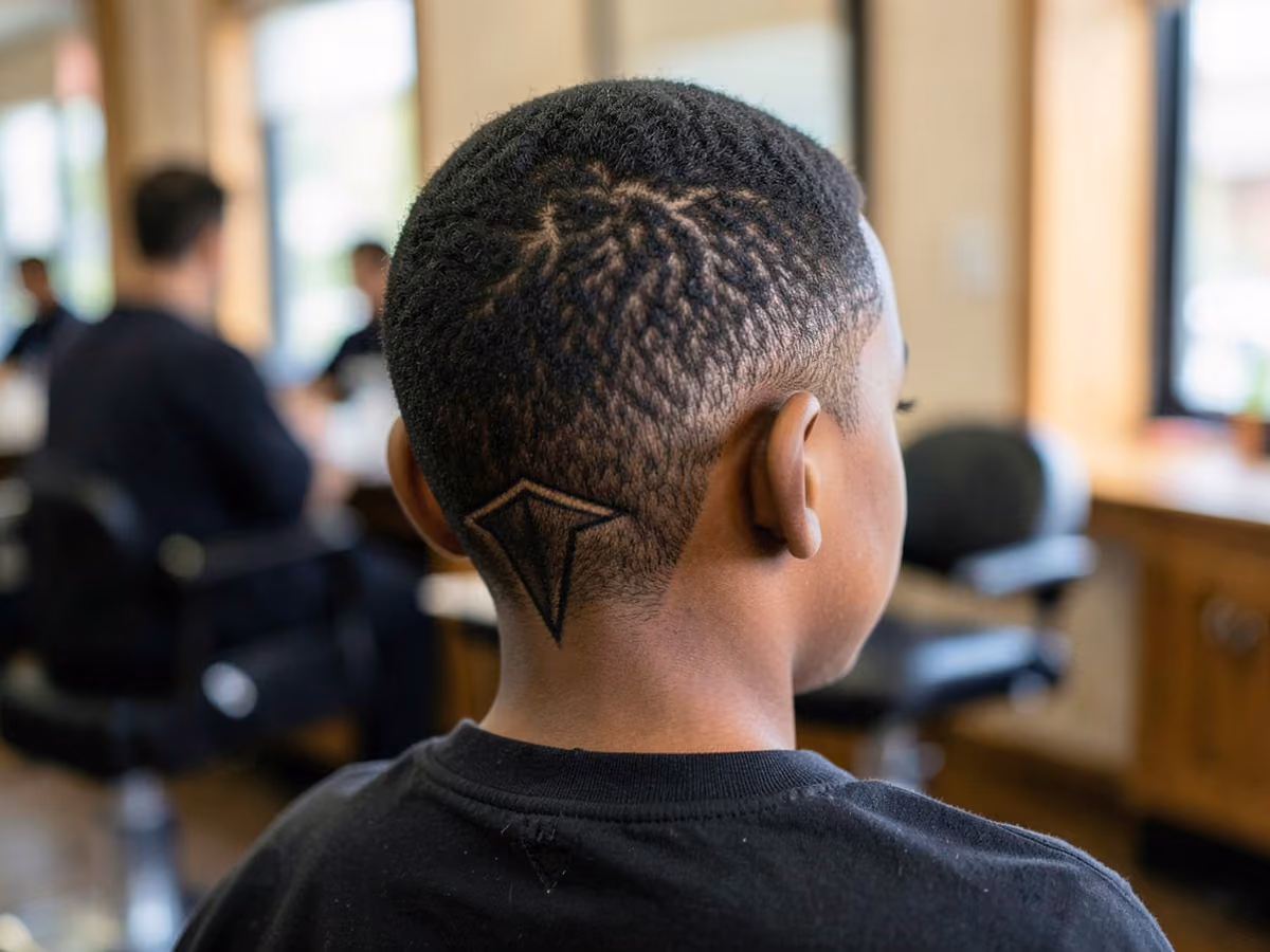 Boy with a black boys nape design haircut