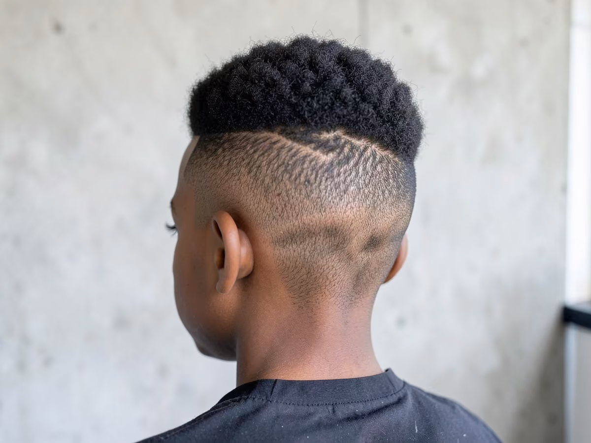 Boy with a black boys picked afro fade
