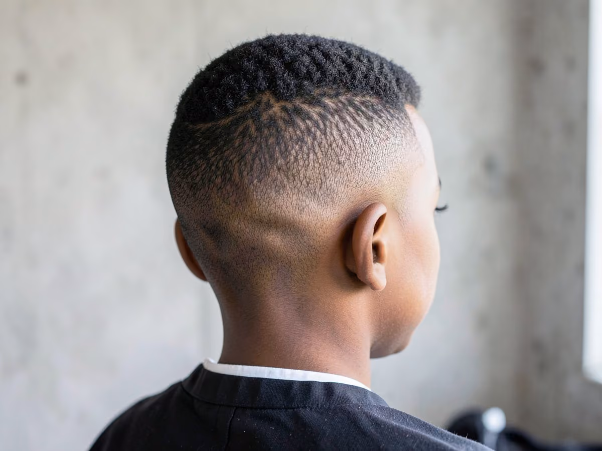 Boy with a black boys picture day cut