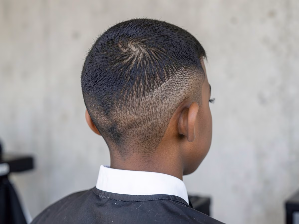 Boy with a black boys ring bearer cut