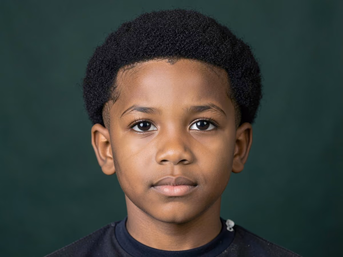 Boy with a black boys round afro haircut