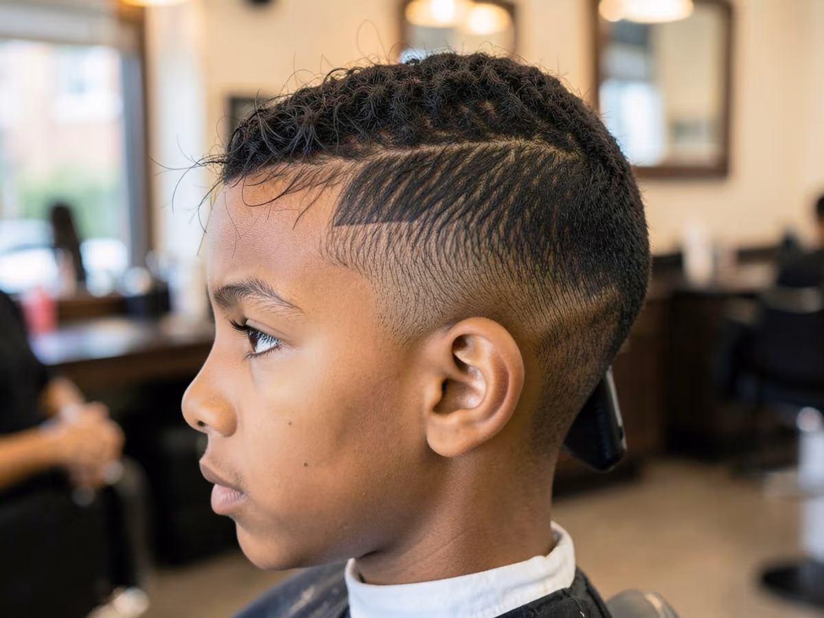 Boy with a black boys soft line up haircut
