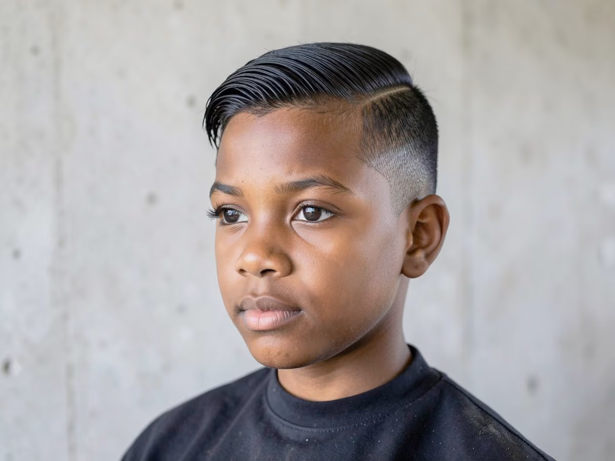 Boy with a black boys soft side part