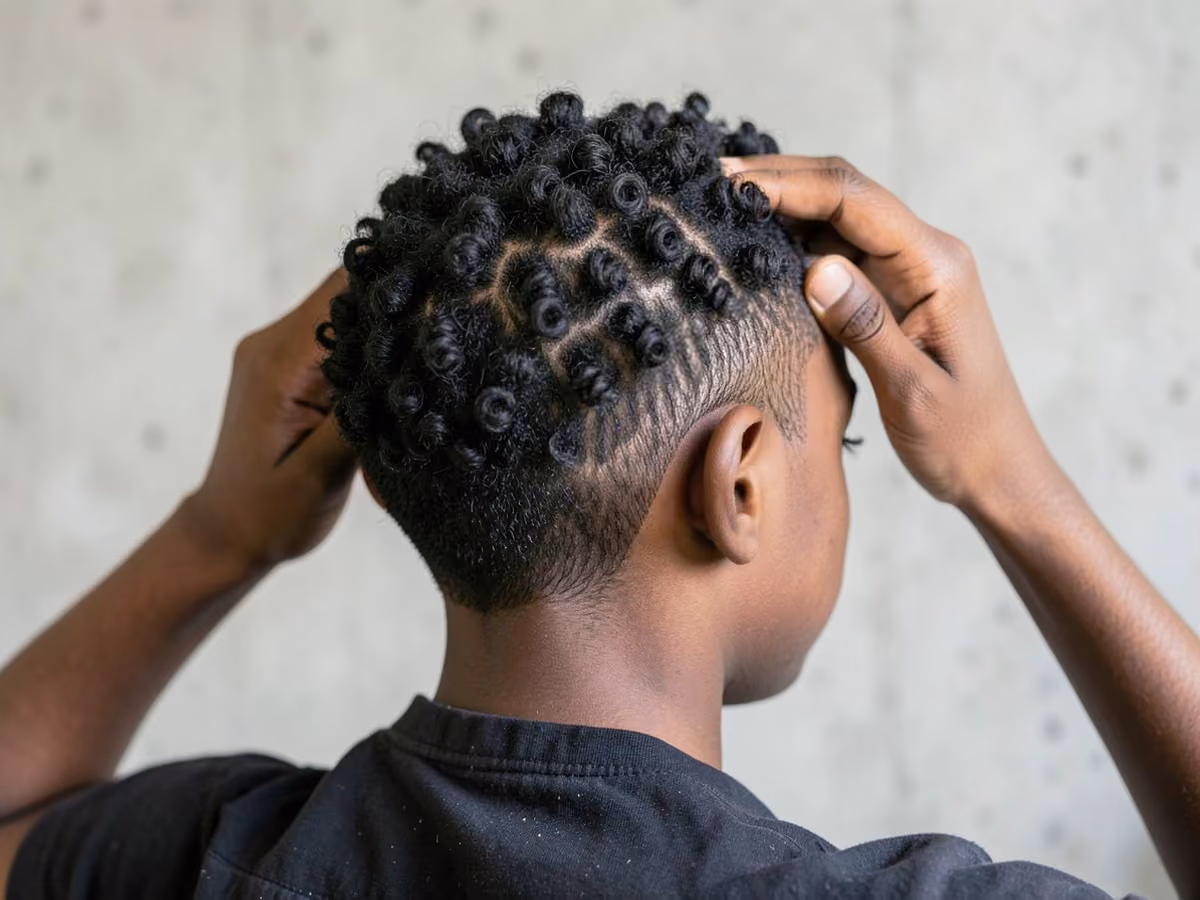 Boy with a black boys sponge curls haircut