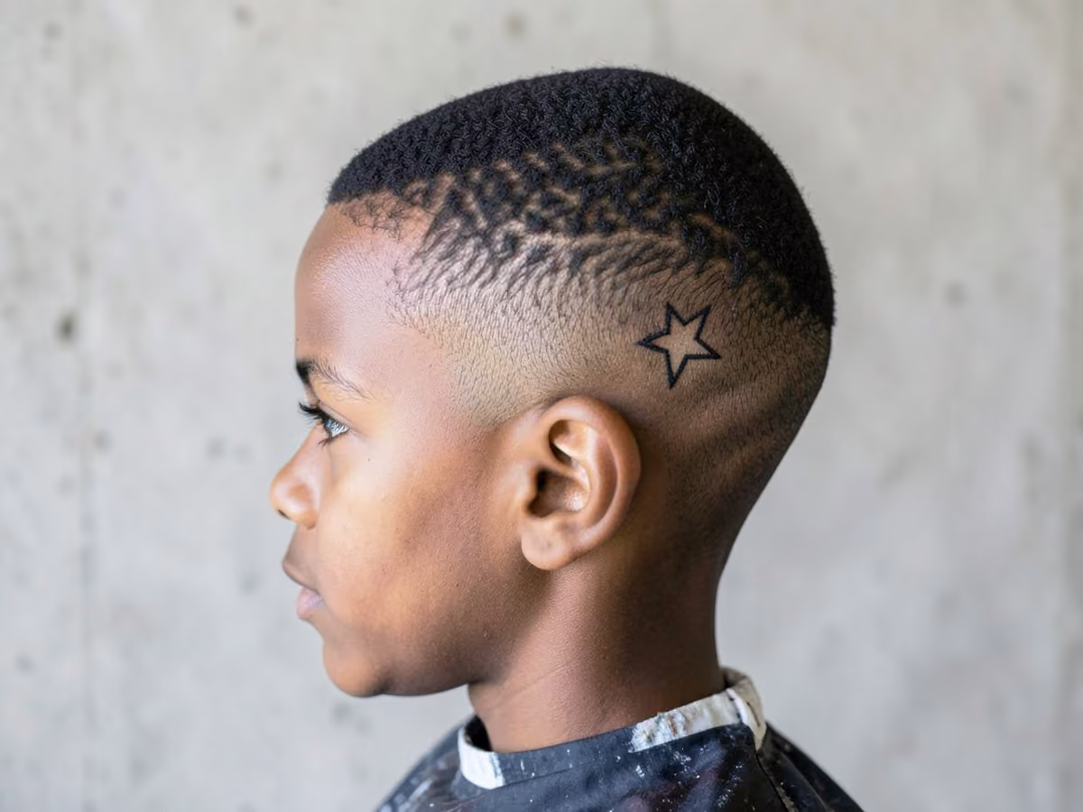 Boy with a black boys star design haircut