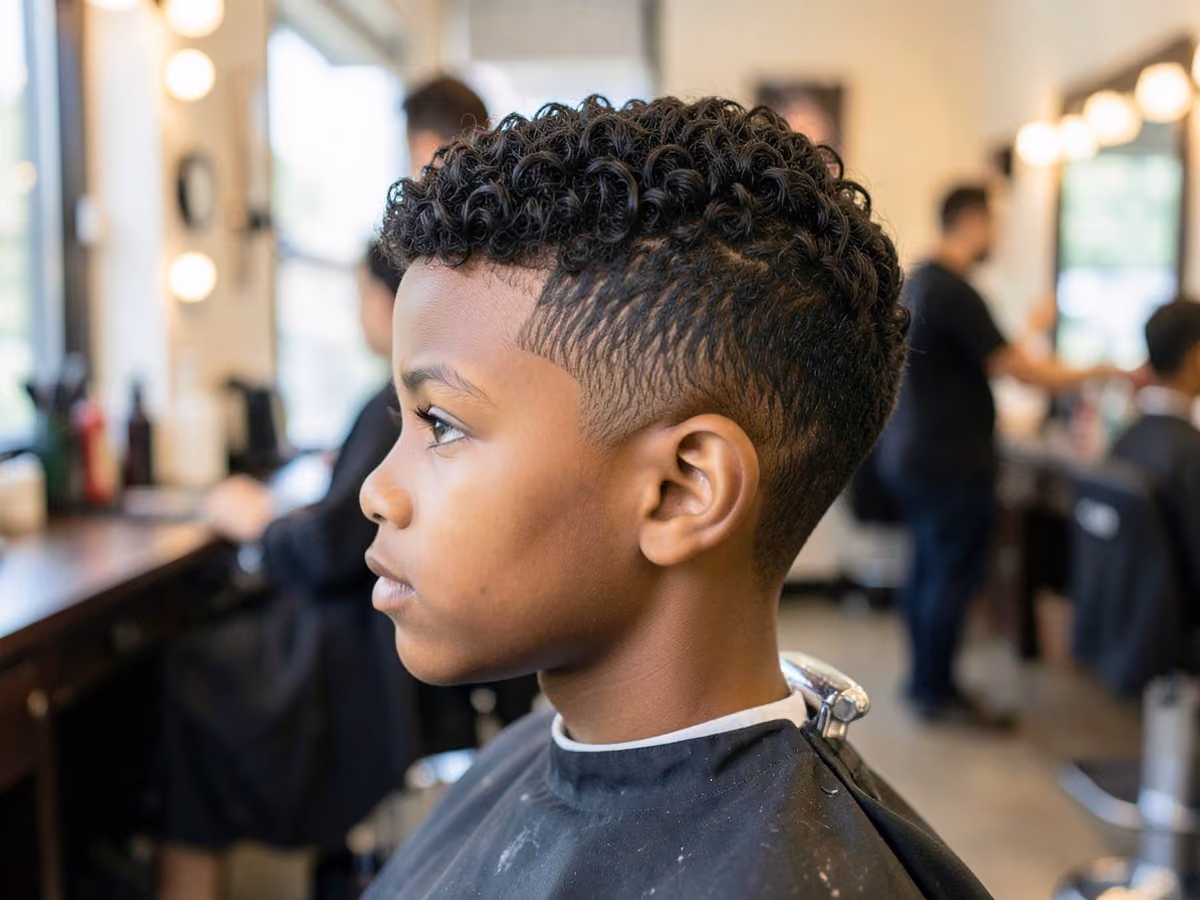Boy with a black boys starter waves haircut