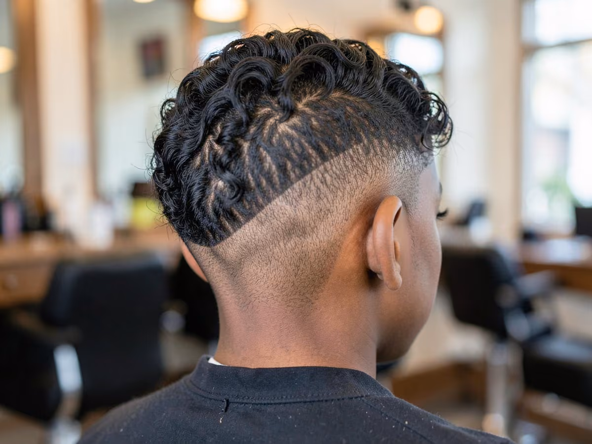 Boy with a black boys waves with burst fade