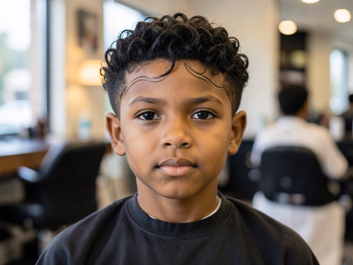 Boy with a black boys waves with design haircut