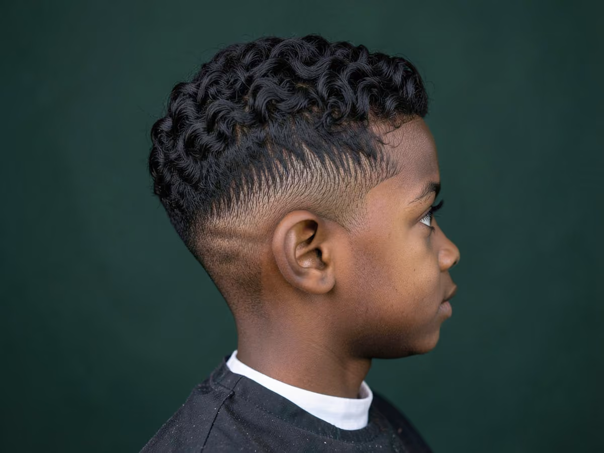 Boy with a black boys waves with low taper haircut