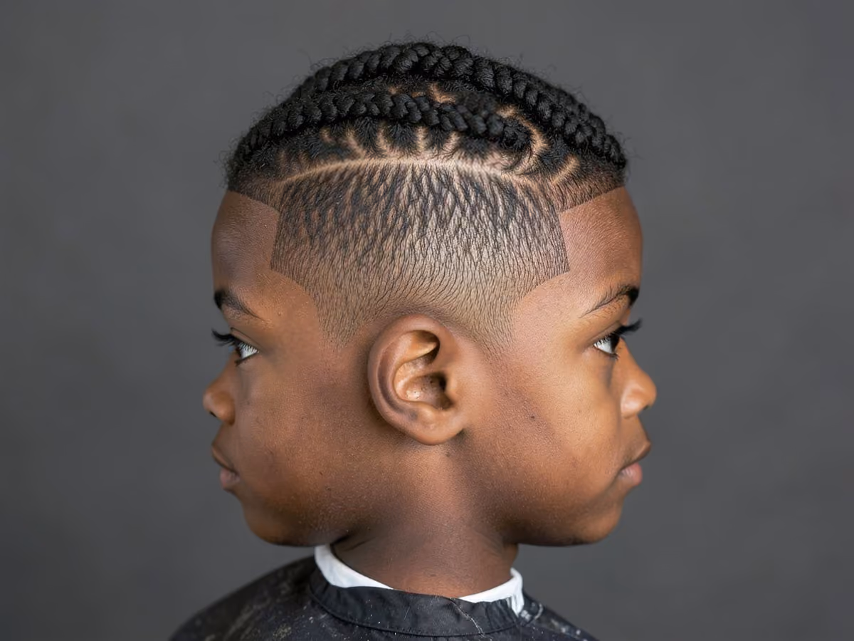 Boy with a black teen boy twists with taper haircut