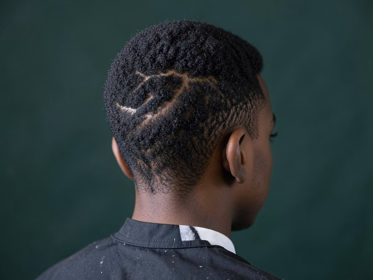 Boy with a black toddler boy afro trim haircut