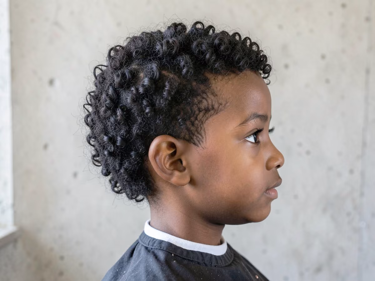 Boy with a black toddler boy soft curls haircut