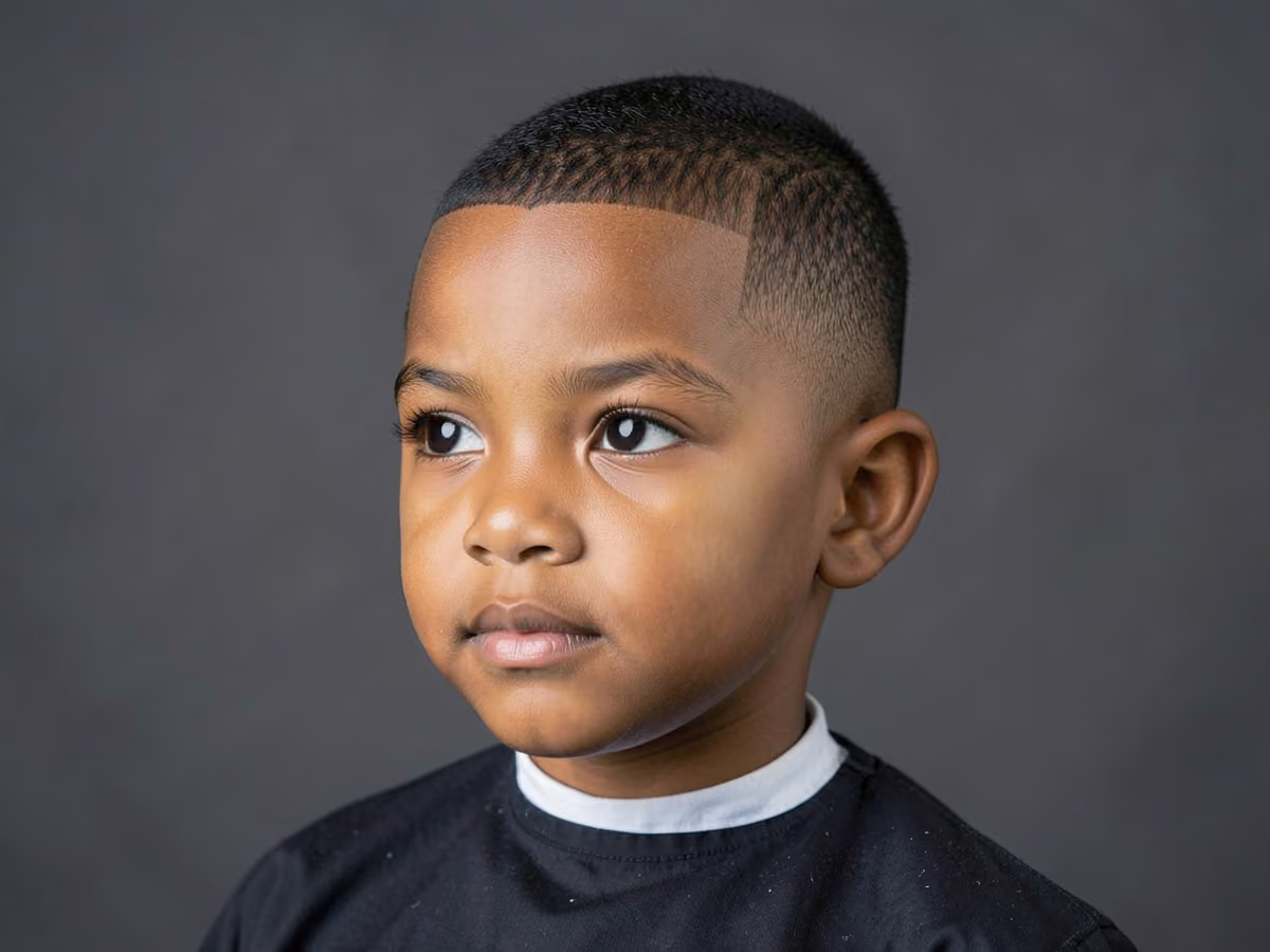 Boy with a black toddler boy taper haircut