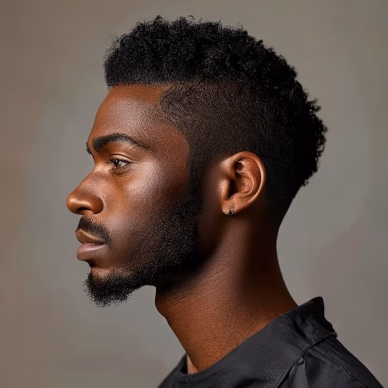 Burst Fade hairstyle for men 2026 — Black Men Haircuts variation, best for Curly tops, twists, mohawks, modern barbering by Master Stylist Jessica Hamilton