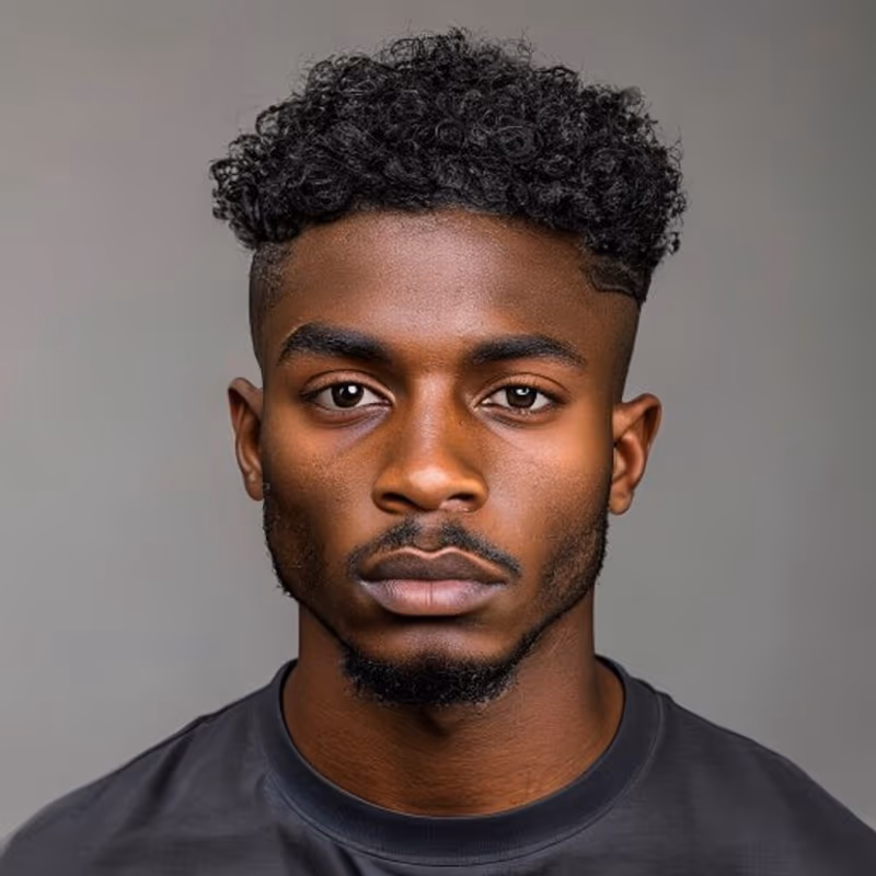 Curly Top + Skin Fade hairstyle for men 2026 — Black Men Haircuts variation, best for Defined curls, sharp contrast, modern barbering by Master Stylist Jessica Hamilton