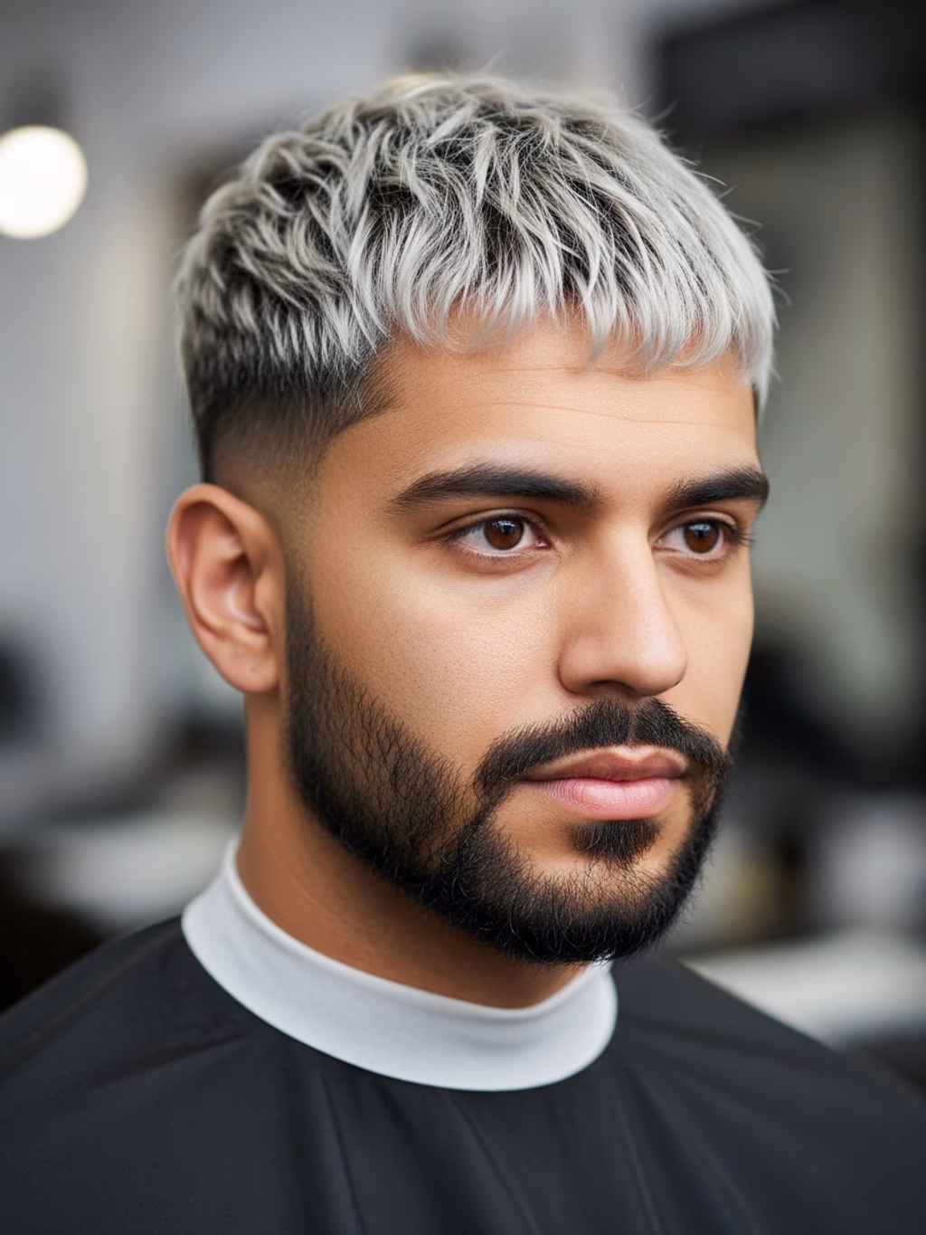 Faded Bleached Hair hairstyle for men 2026 — bleached hair variation, best for heart-shaped faces balancing forehead width, modern barbering by Master Stylist Jessica Hamilton