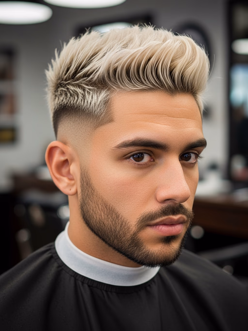 Tapered Bleached Hair hairstyle for men 2026 — bleached hair variation, best for diamond faces with prominent cheekbones, modern barbering by Master Stylist Jessica Hamilton