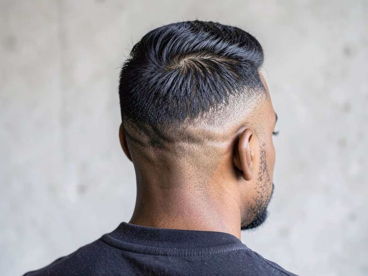 Man with a blowout taper faux hawk