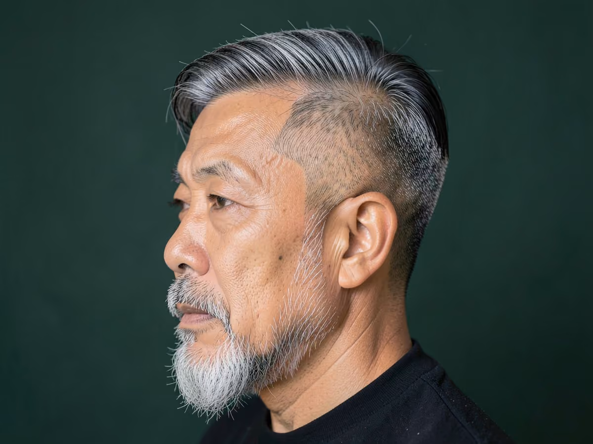 Man with a blowout taper for thinning crown haircut