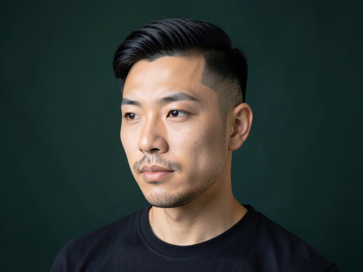 Man with a blowout taper hard part