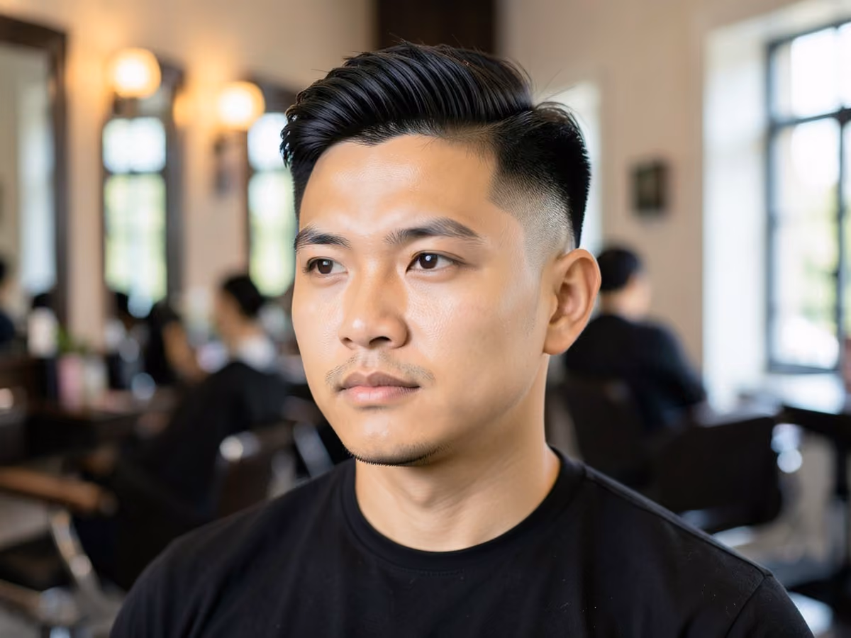 Man with a blowout taper middle part
