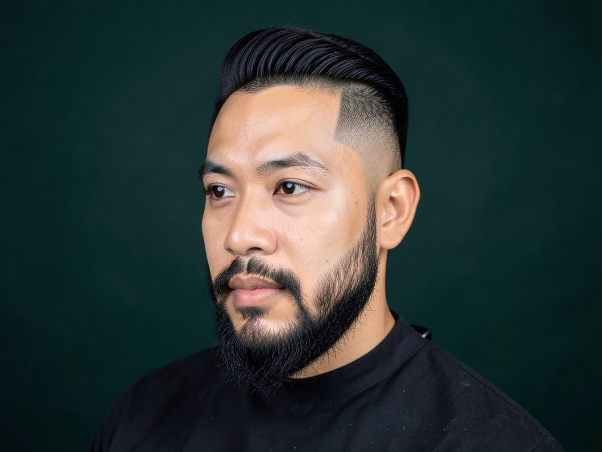 Man with a blowout taper with beard haircut