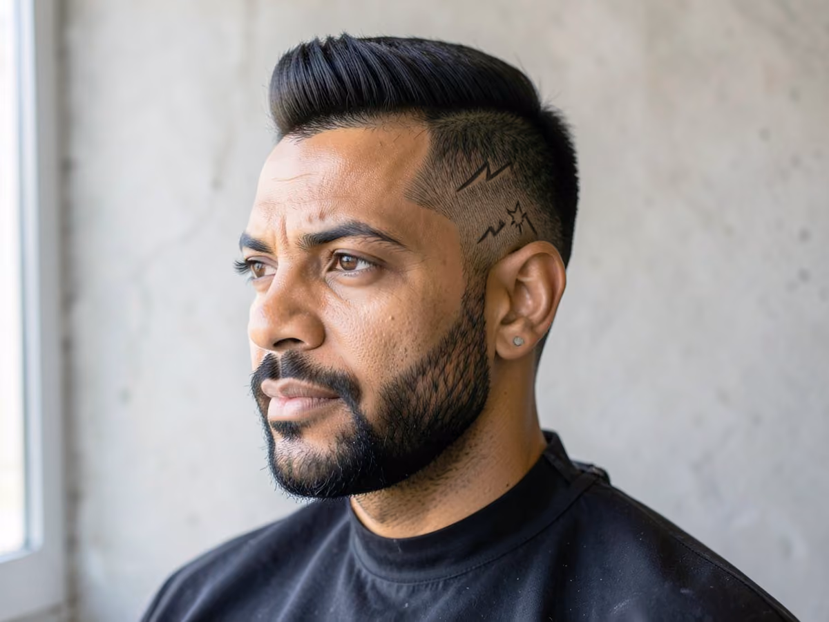 Man with a blowout taper with design haircut