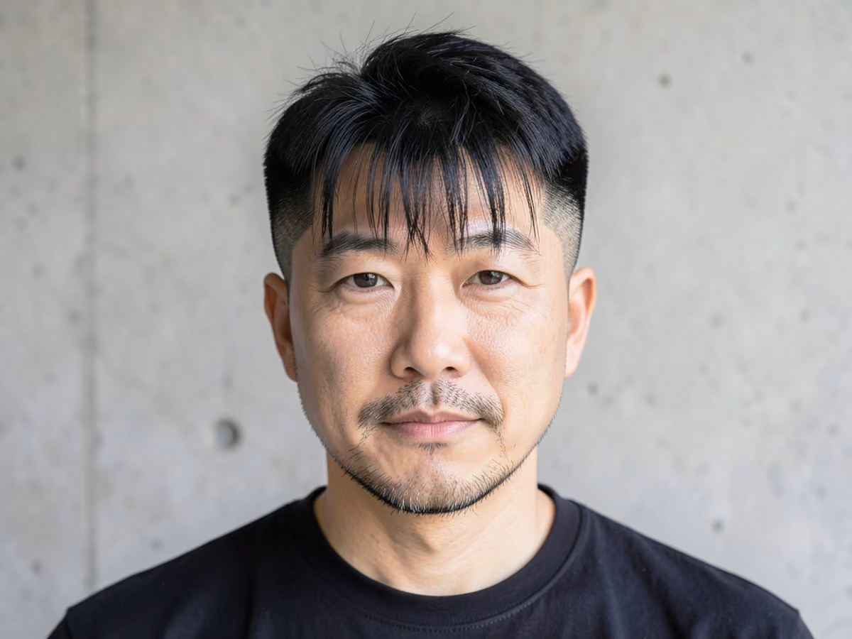 Man with a blowout taper with fringe haircut