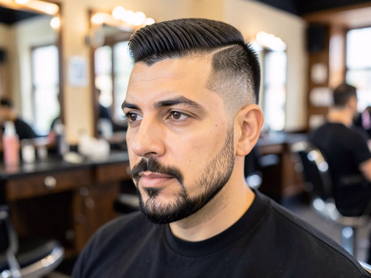 Man with a blowout taper with goatee haircut