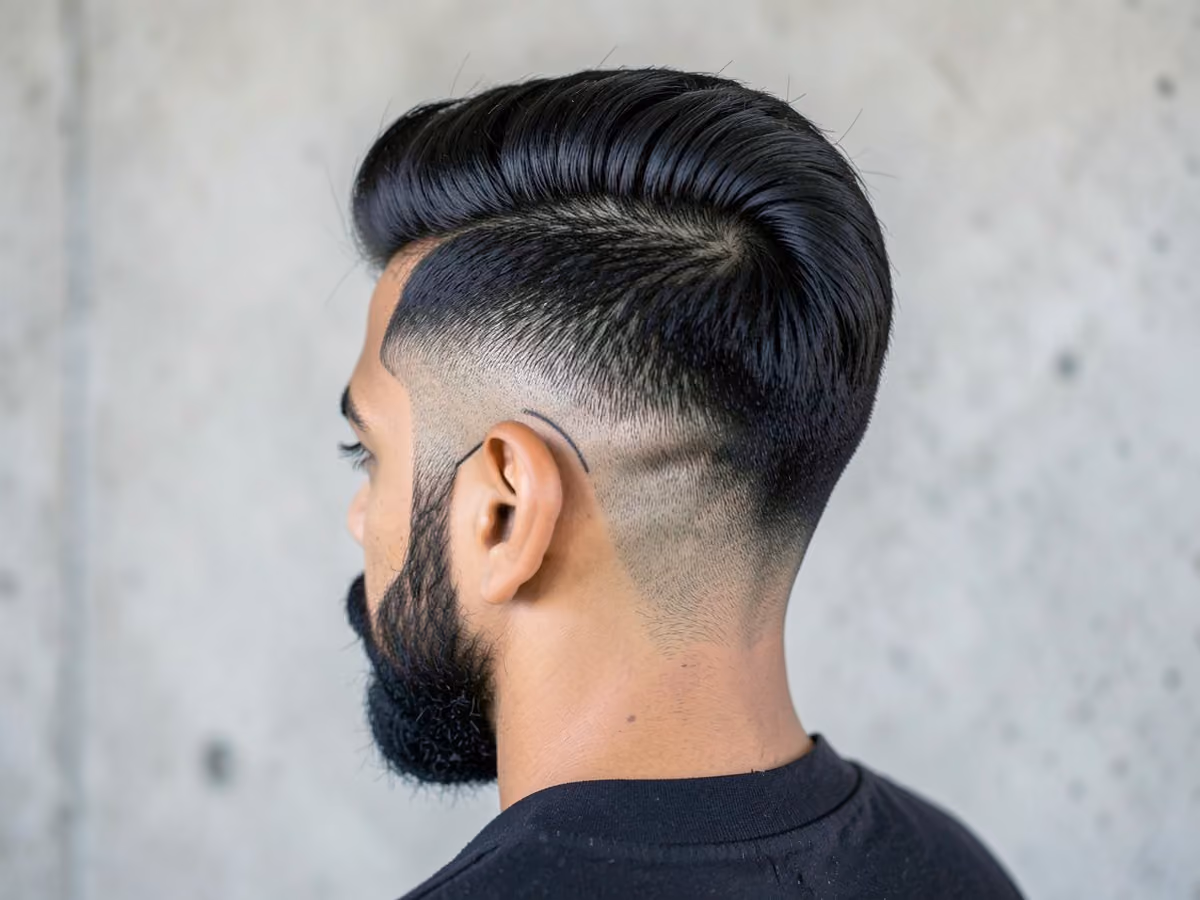 Man with a blowout taper with line up haircut