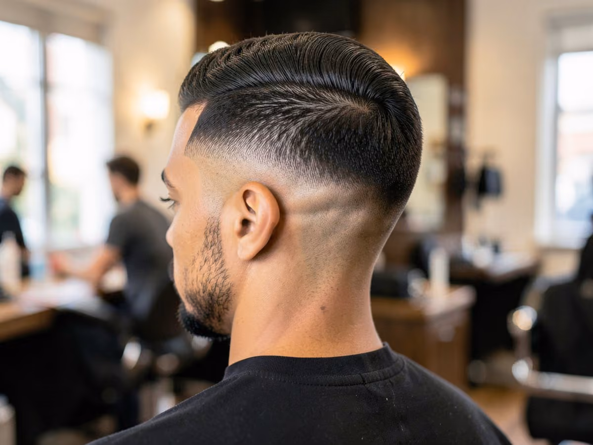Man with a blowout taper with rounded neckline haircut