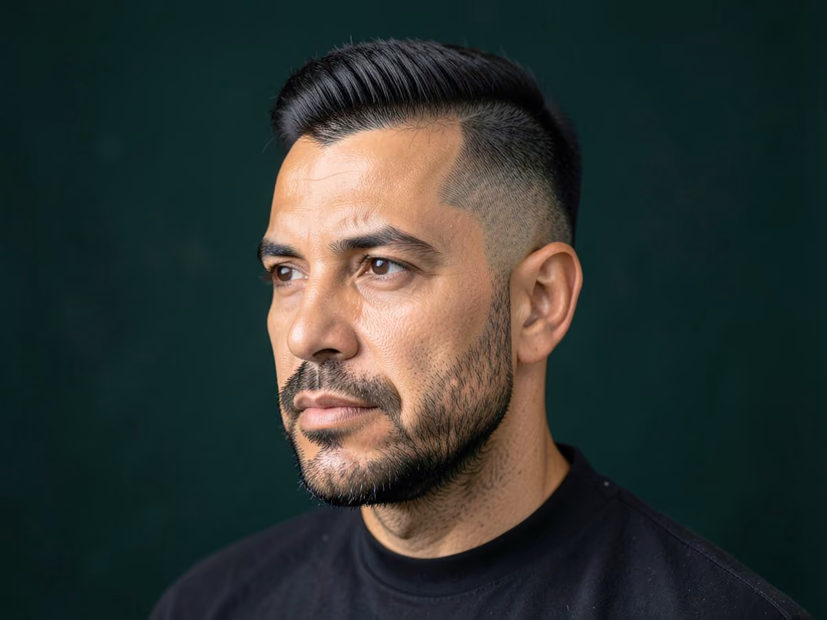 Man with a blowout taper with stubble haircut