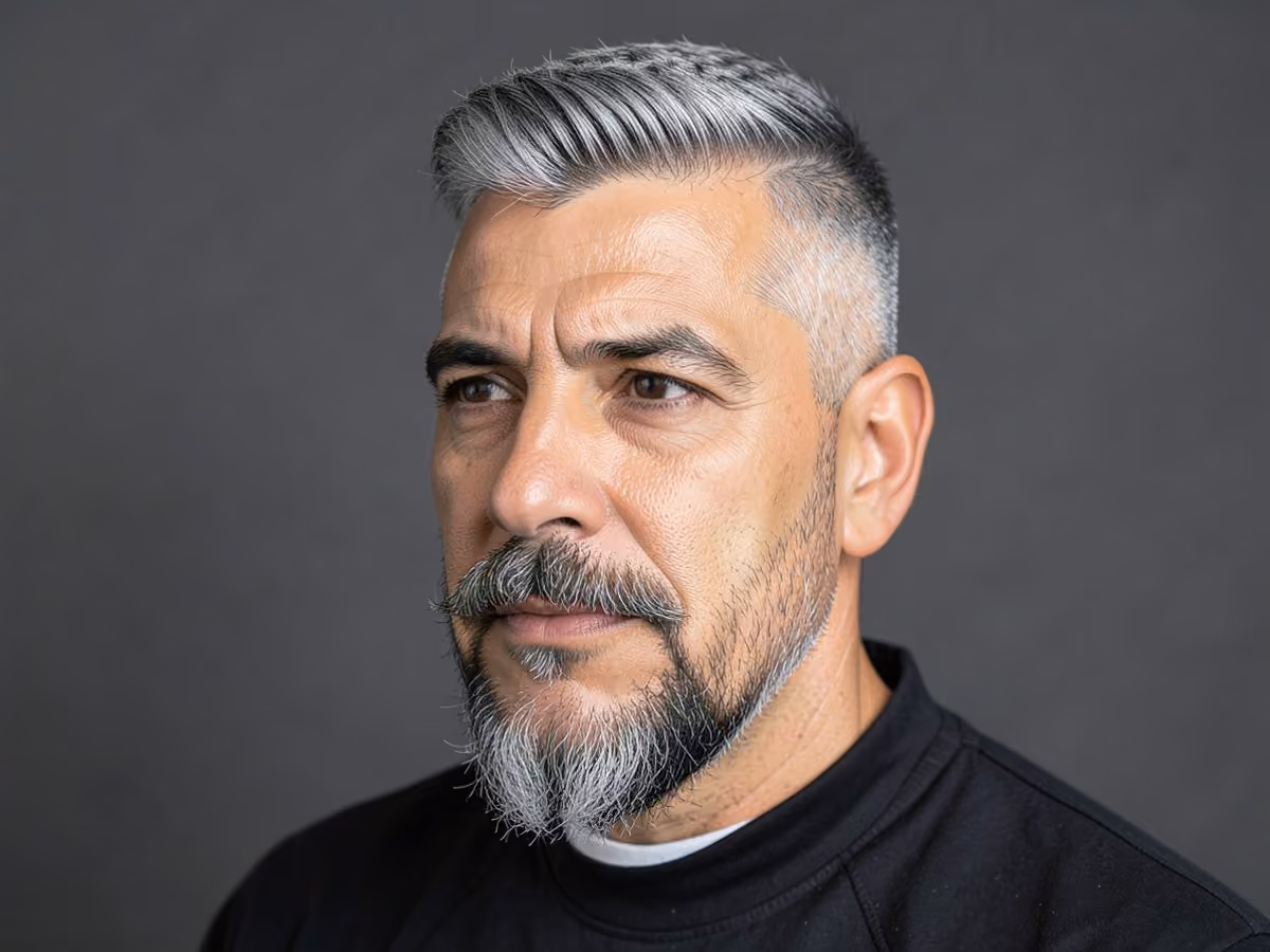 Man with a blowout taper with van dyke haircut