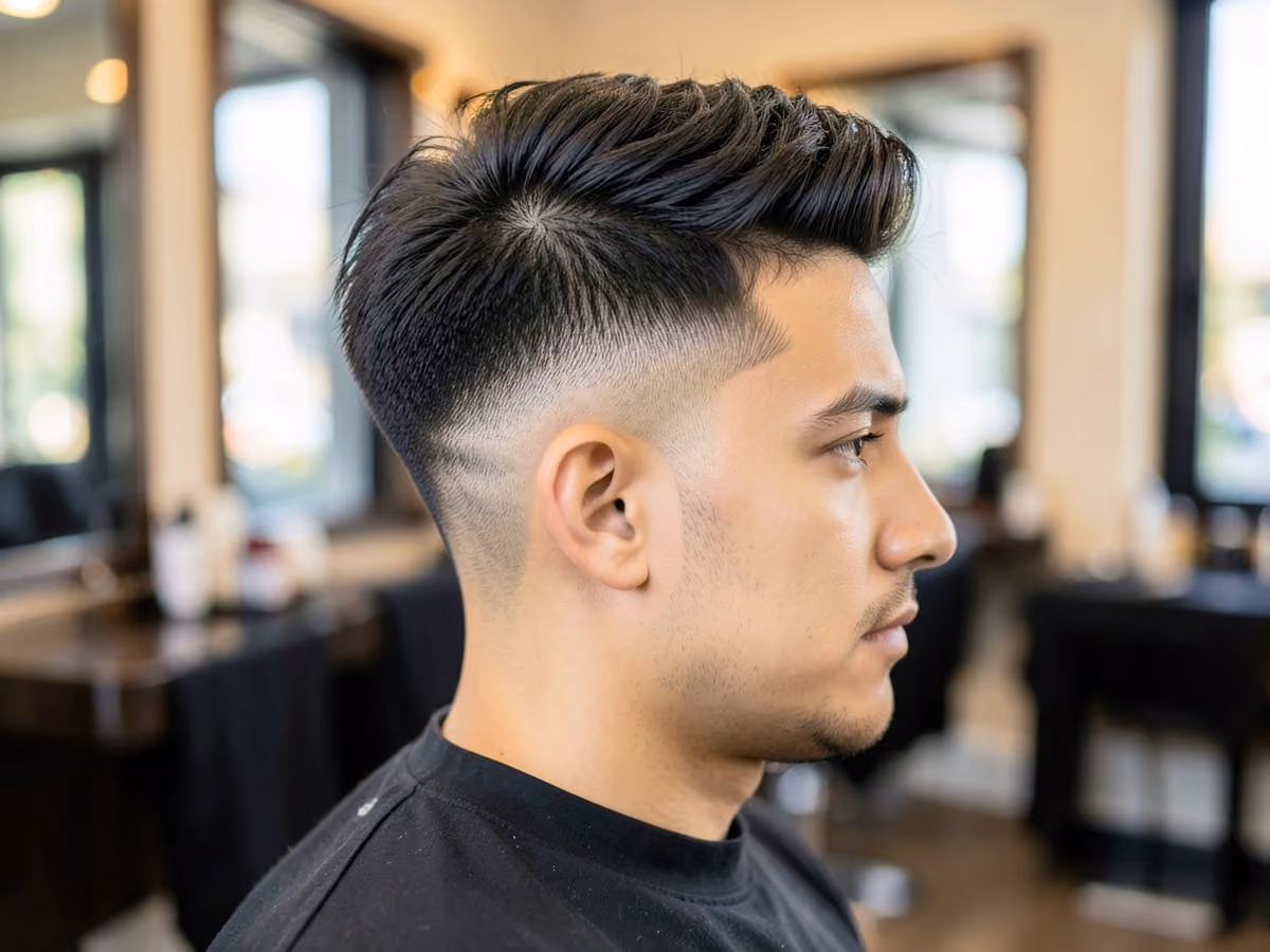 Man with a fluffy blowout taper haircut