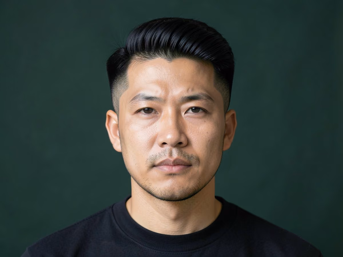 Man with a high blowout taper haircut