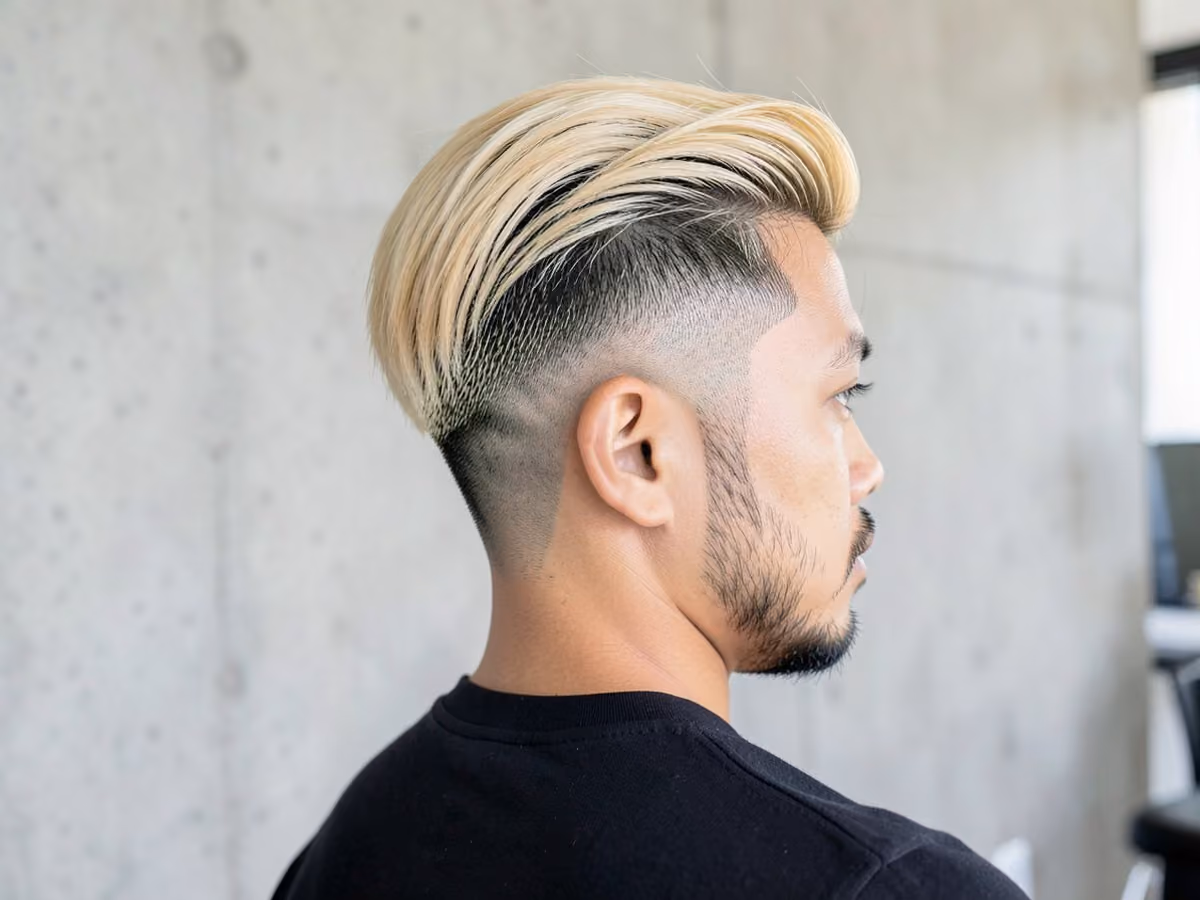 Man with a highlighted blowout taper haircut