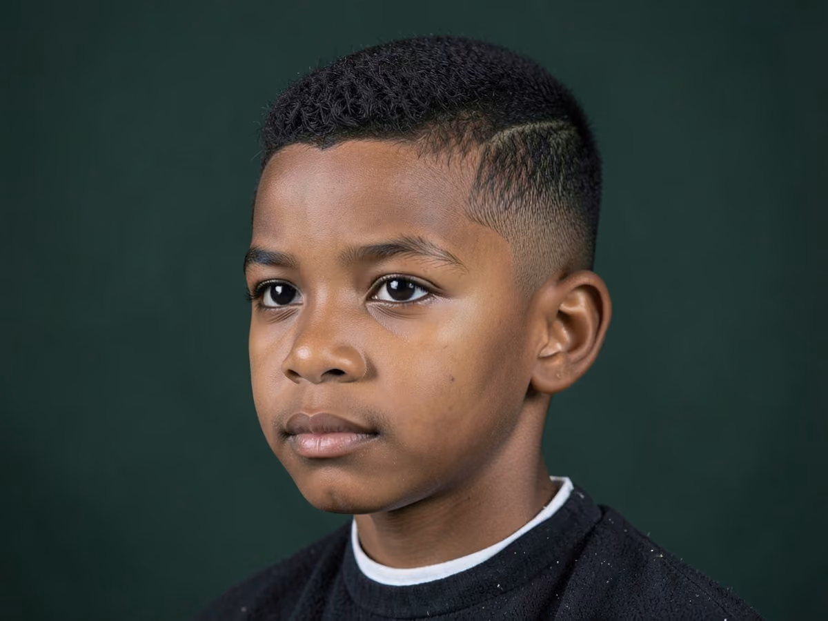 Boy with a kids blowout taper haircut