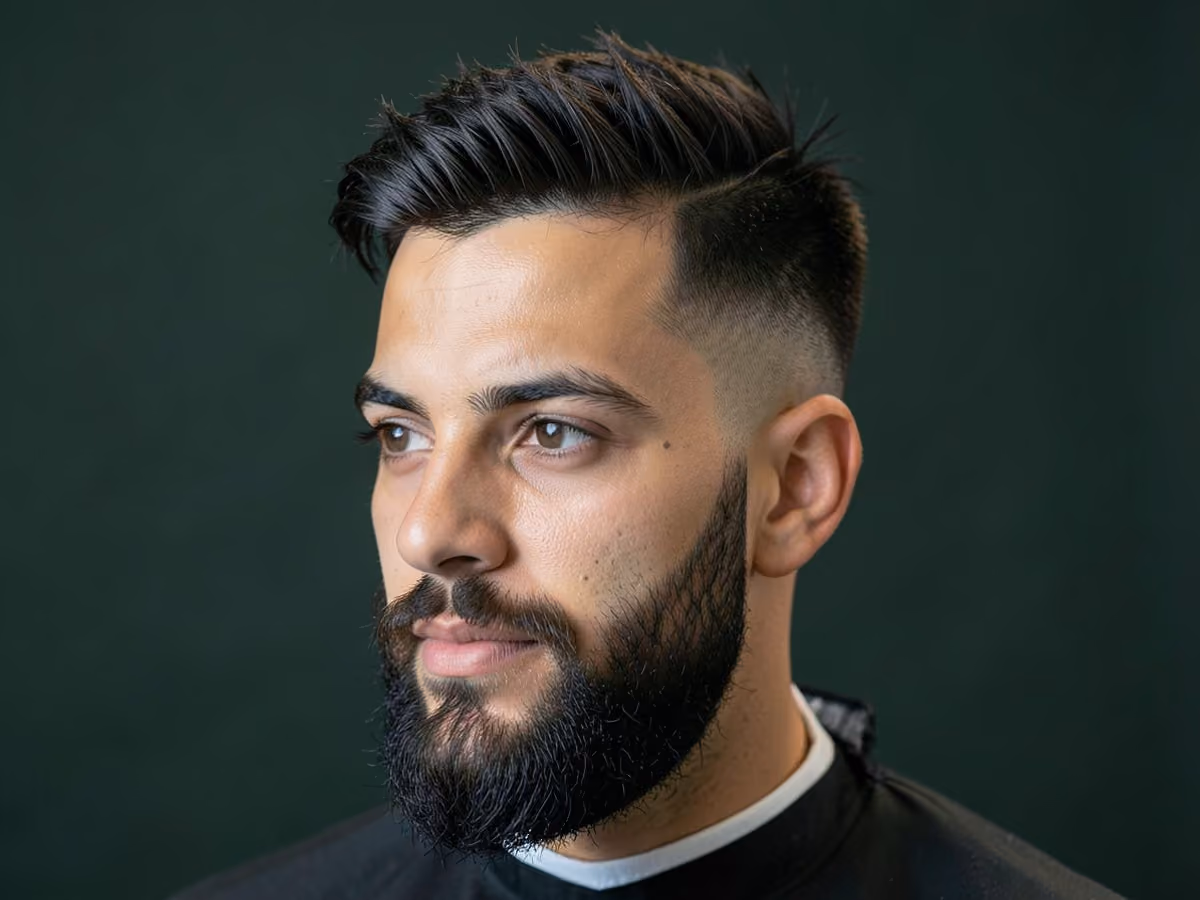 Man with a messy blowout taper haircut