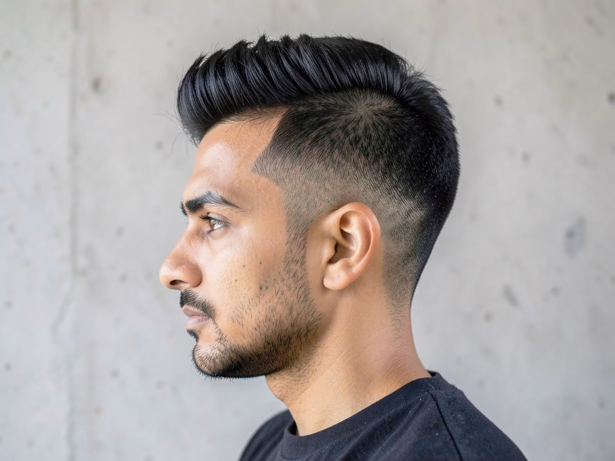 Man with a short blowout taper haircut