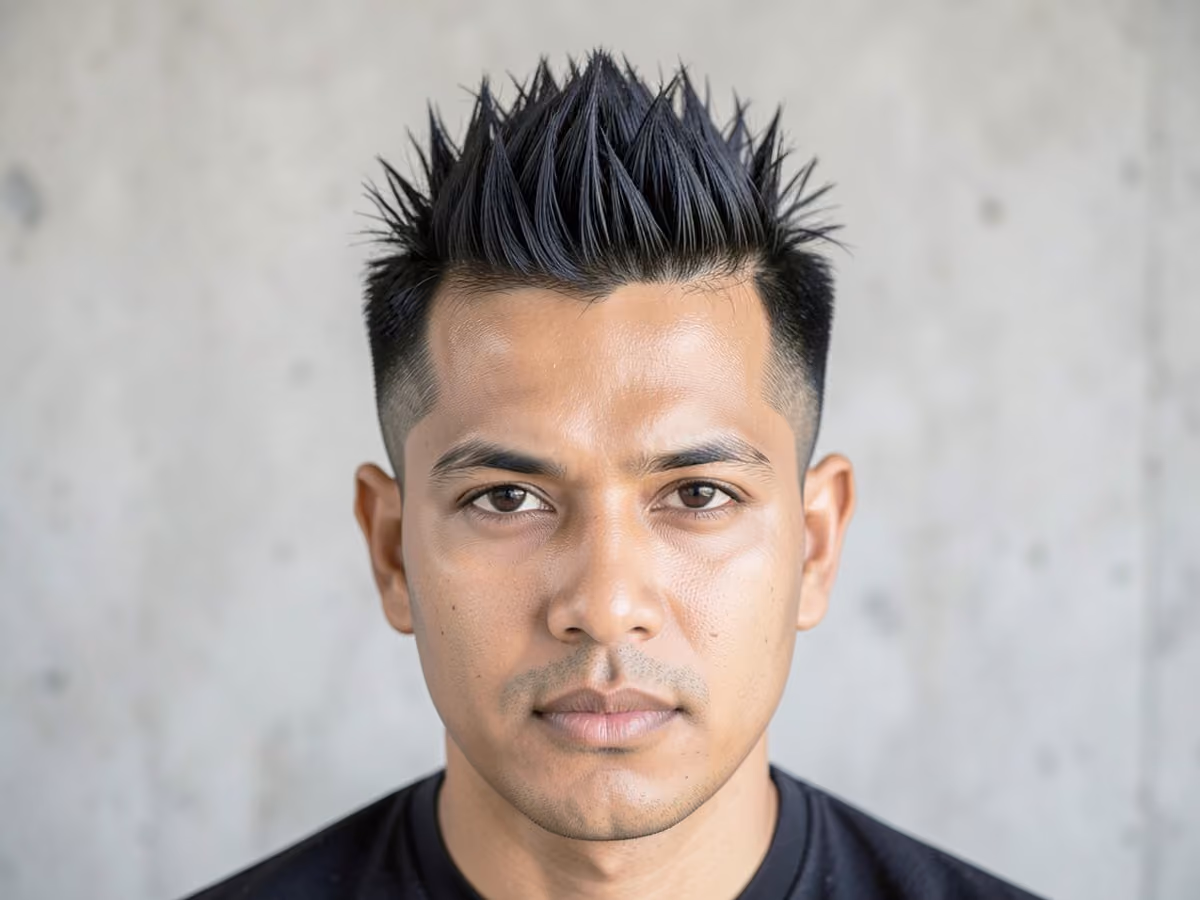 Man with a spiky blowout taper haircut