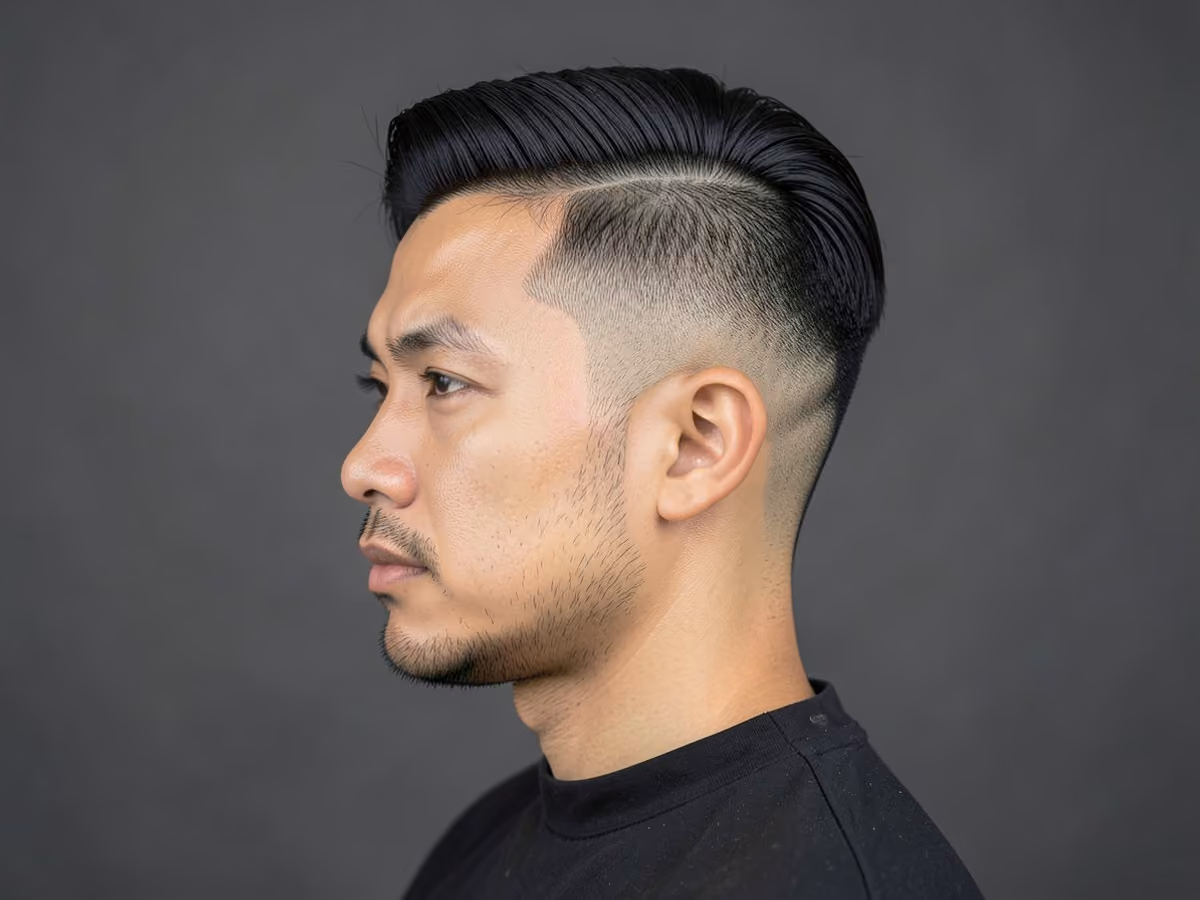 Man with a straight hair blowout taper