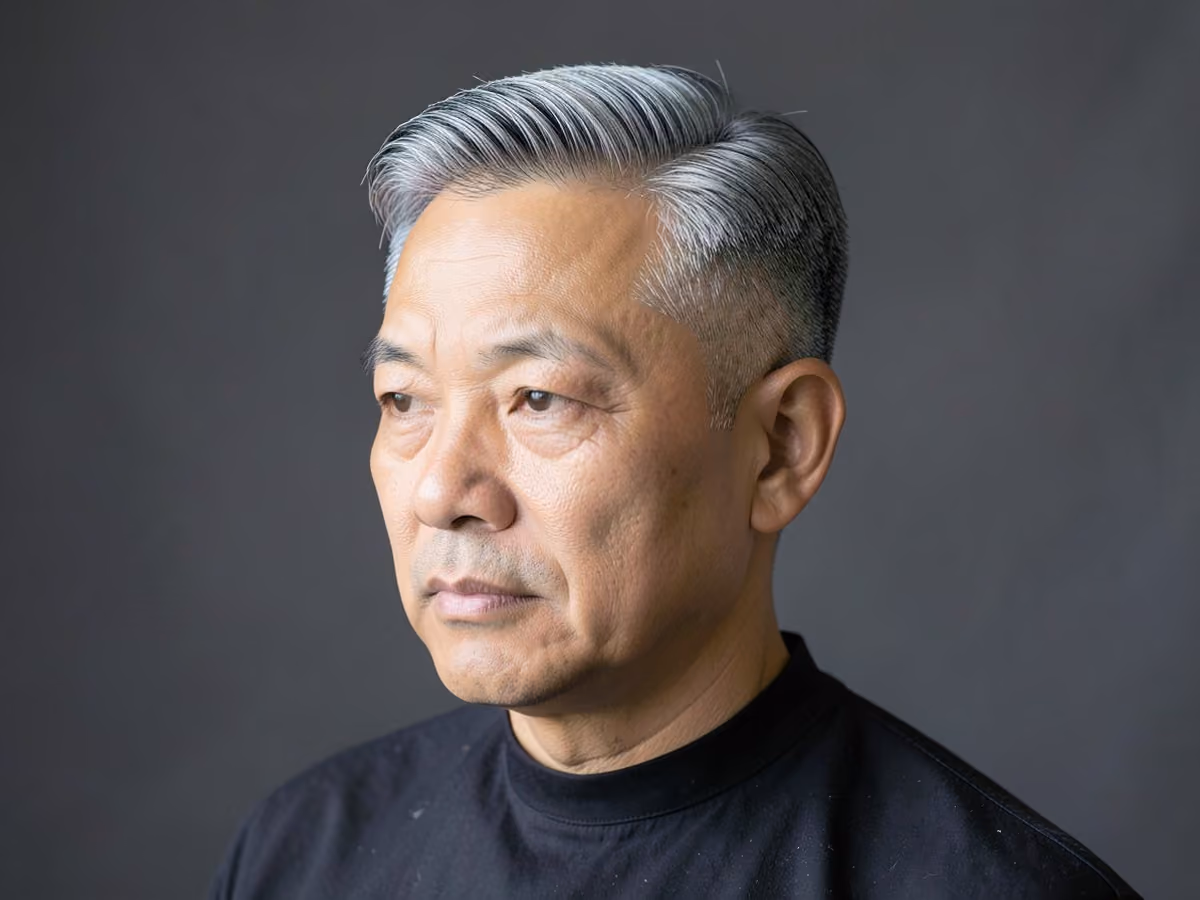 Man with a swept back blowout taper