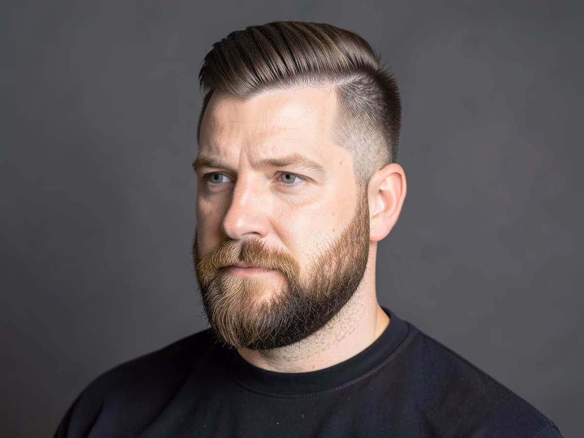 Man with a temple taper blowout haircut