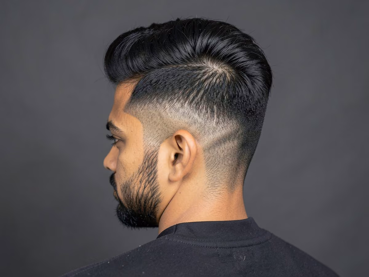 Man with a thick hair blowout taper
