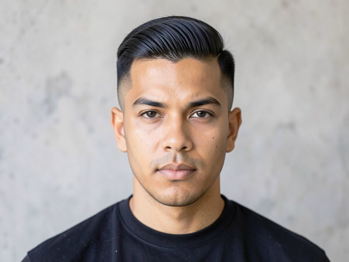 Man with a thin hair blowout taper